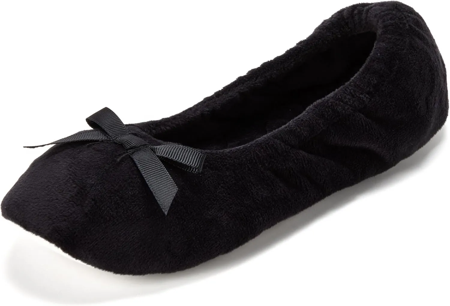 Dearfoams Women's Layla Ballerina Slipper with Memory Foam, Soft Tie Bow and Suede Sole