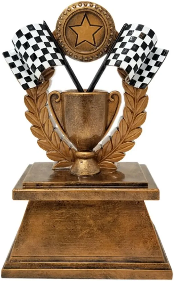 Decade Awards Racing Checkered Flag Trophy | Racing Award - 7 Inches Tall - Racing Cup Award