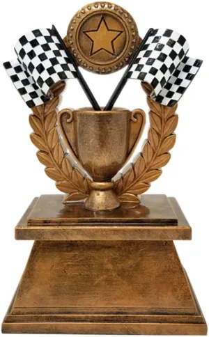 Decade Awards Racing Checkered Flag Trophy | Racing Award - 7 Inches Tall - Racing Cup Award