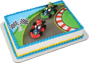 DecoSet® Mario Kart™ Cake Topper, 3 Piece Cake Decoration with Race Kart Toppers & Checkered Flag Decoration, Collectible Character Karts for Hours of Fun After the Party