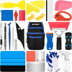 DIYSELF Car Window Tint Kit, 55 Pcs Vinyl Wrap Tool Kit, Car Window Tint Tools, Satin Metallic Finish, Multi
