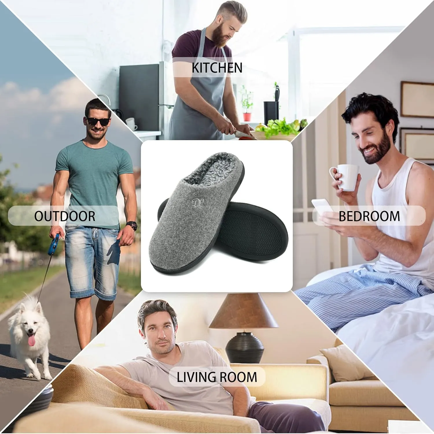 DL Mens Memory Foam Slippers - Comfortable House Slippers For Men, Indoor Outdoor, Closed Toe Black Gray Navy