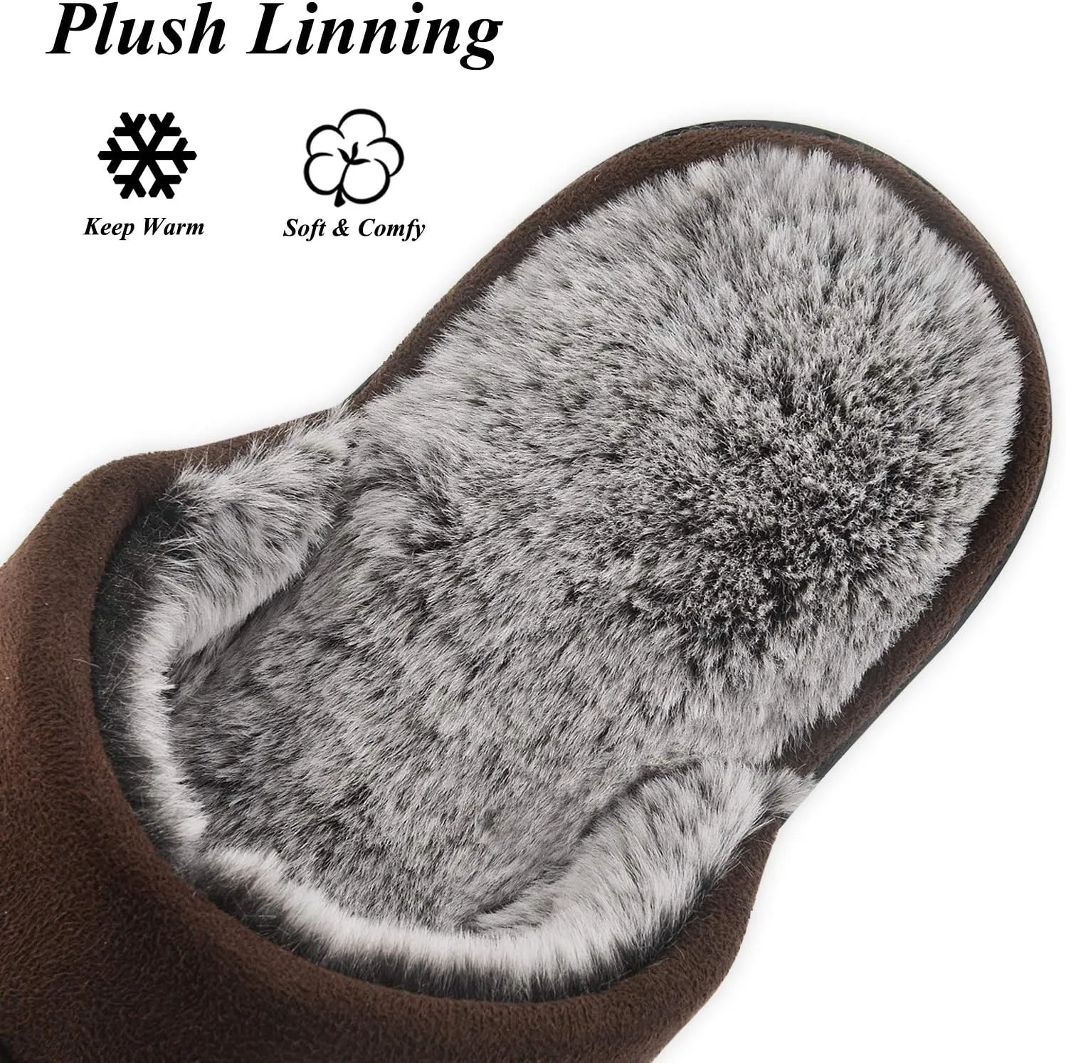 DL Men's Memory Foam Slippers with Fuzzy Plush Lining, Slip on House Slippers with Indoor Outdoor Anti-Skid Rubber Sole