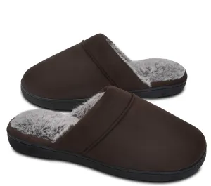 DL Men's Memory Foam Slippers with Fuzzy Plush Lining, Slip on House Slippers with Indoor Outdoor Anti-Skid Rubber Sole