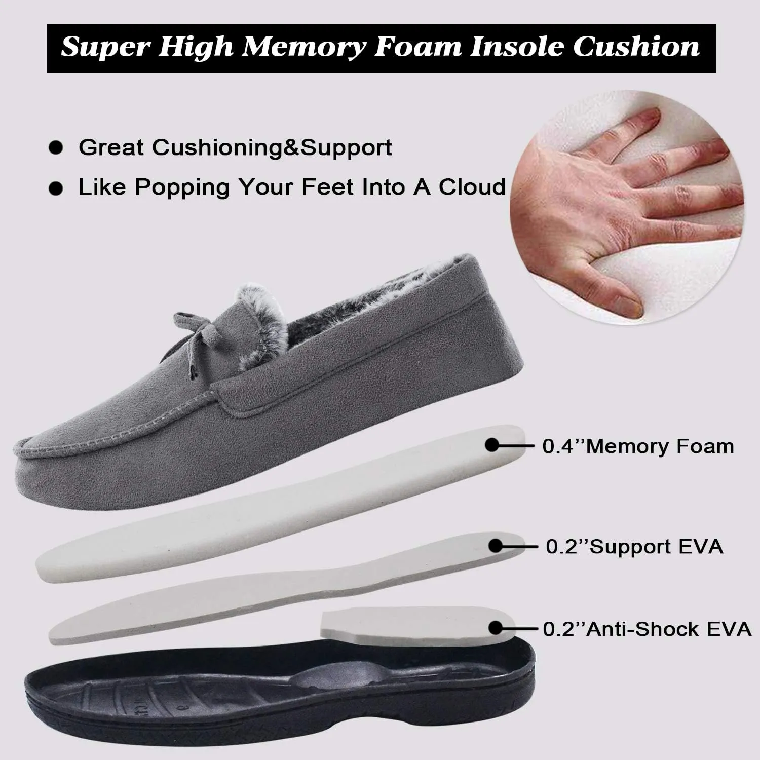 DL Men's Moccasin Slippers - Indoor & Outdoor, Suede Mens House Slippers with Memory Foam, Faux Fur Lining, Non Slip Outsole