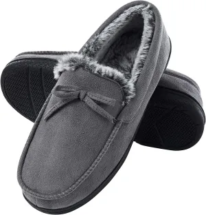 DL Men's Moccasin Slippers - Indoor & Outdoor, Suede Mens House Slippers with Memory Foam, Faux Fur Lining, Non Slip Outsole