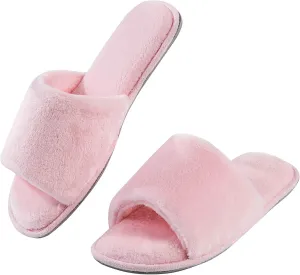 DL Open Toe Slippers for women Indoor, Cozy Memory Foam Womens House Slippers Summer Slip On, Comfy Soft Flannel Womens Bedroom Slippers Slide Breathable Size 5-6 7-8 9-10