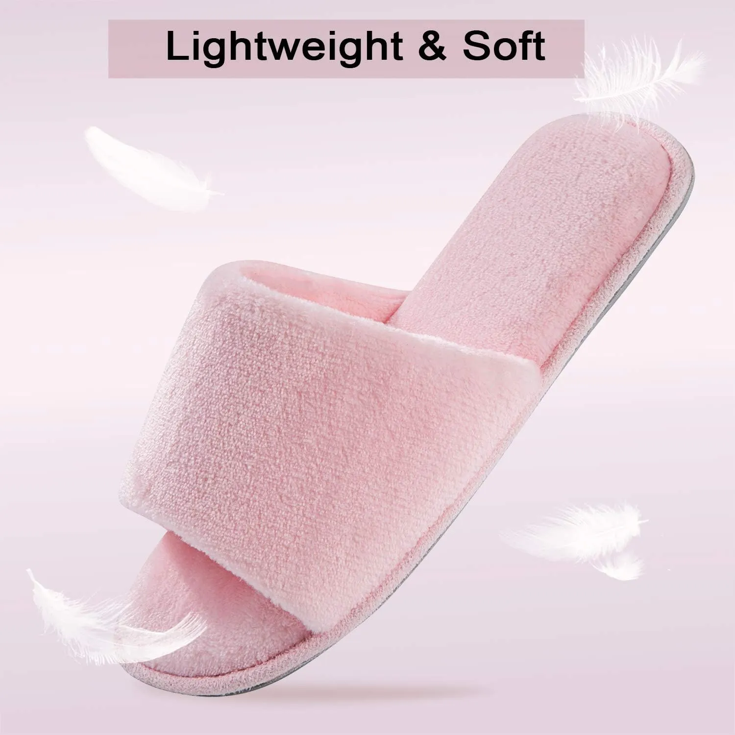 DL Open Toe Slippers for women Indoor, Cozy Memory Foam Womens House Slippers Summer Slip On, Comfy Soft Flannel Womens Bedroom Slippers Slide Breathable Size 5-6 7-8 9-10