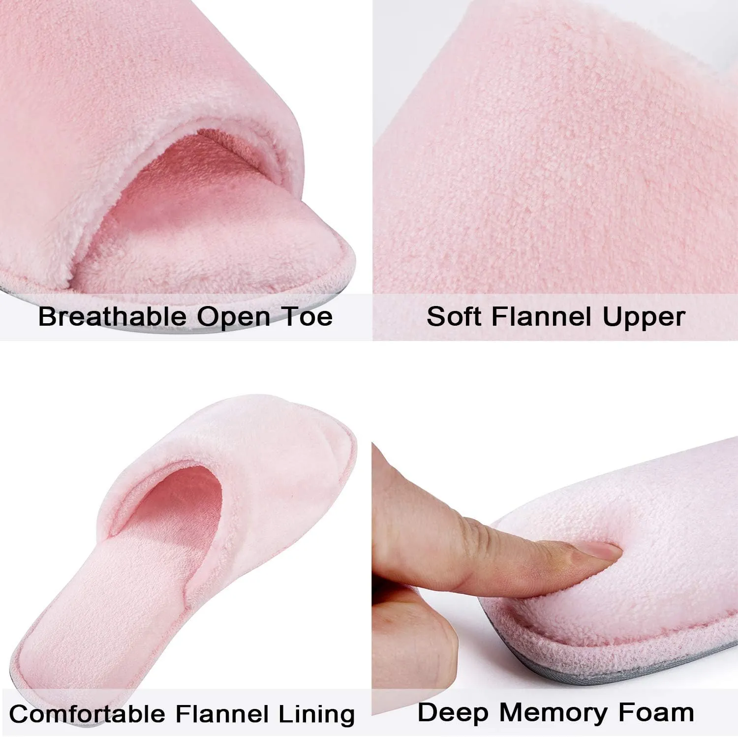 DL Open Toe Slippers for women Indoor, Cozy Memory Foam Womens House Slippers Summer Slip On, Comfy Soft Flannel Womens Bedroom Slippers Slide Breathable Size 5-6 7-8 9-10
