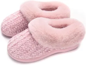 DL Women's Memory Foam Moccasin Slippers Micro Suede with Breathable Faux Fur Lining Slip On House Shoes Micro Indoor & Outdoor