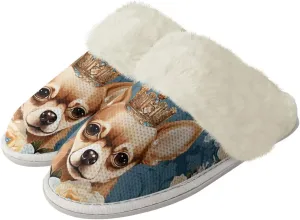 Dog Print Women Cotton Slippers Mens Slippers Fuzzy House Slippers for Women Memory Foam Plush Slippers Fully Flannel Lined Non Slip Shoes for Winter