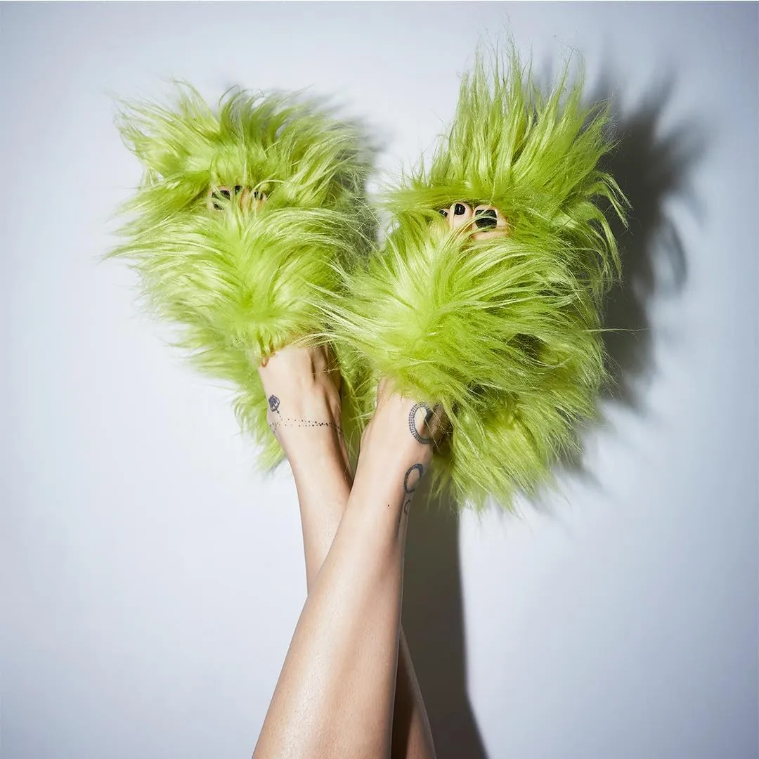 Dolls Kill Case Of The Grumpies Fuzzy Slides by Delia's - Faux Fur Slip-On With Rubber Soles, Perfect for Your Comfort