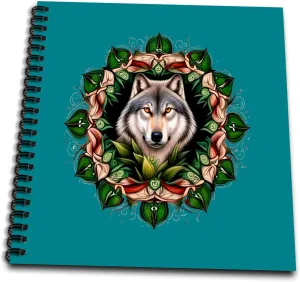 Drawing Book 8 x 8 inch - A Timber Wolf Surrounded by Ladys Slipper Minnesota State Tattoo Art Vector Art - Minnesota Mammal Flower