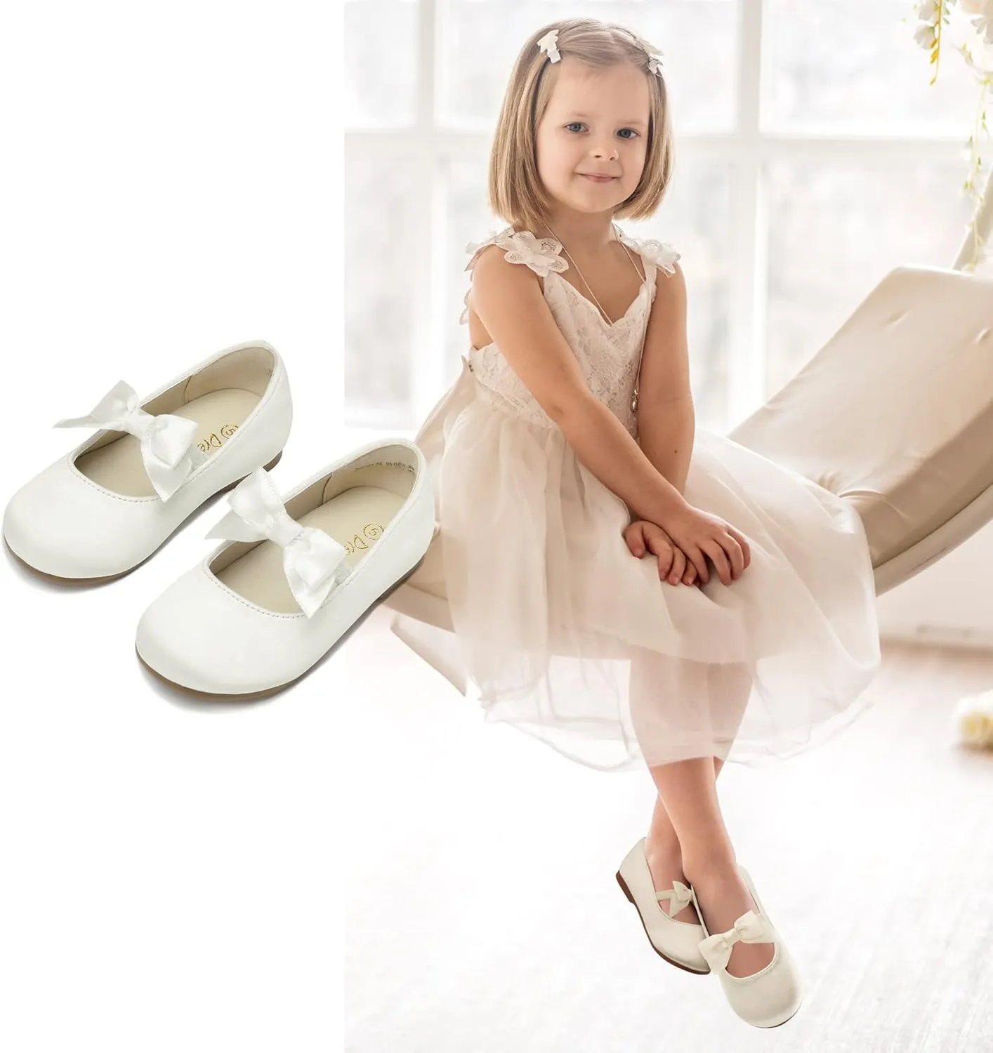 DREAM PAIRS Girls Dress Shoes Mary Jane Flower Girl Bow Ballet Flats for Wedding Party Toddler/Little Kid