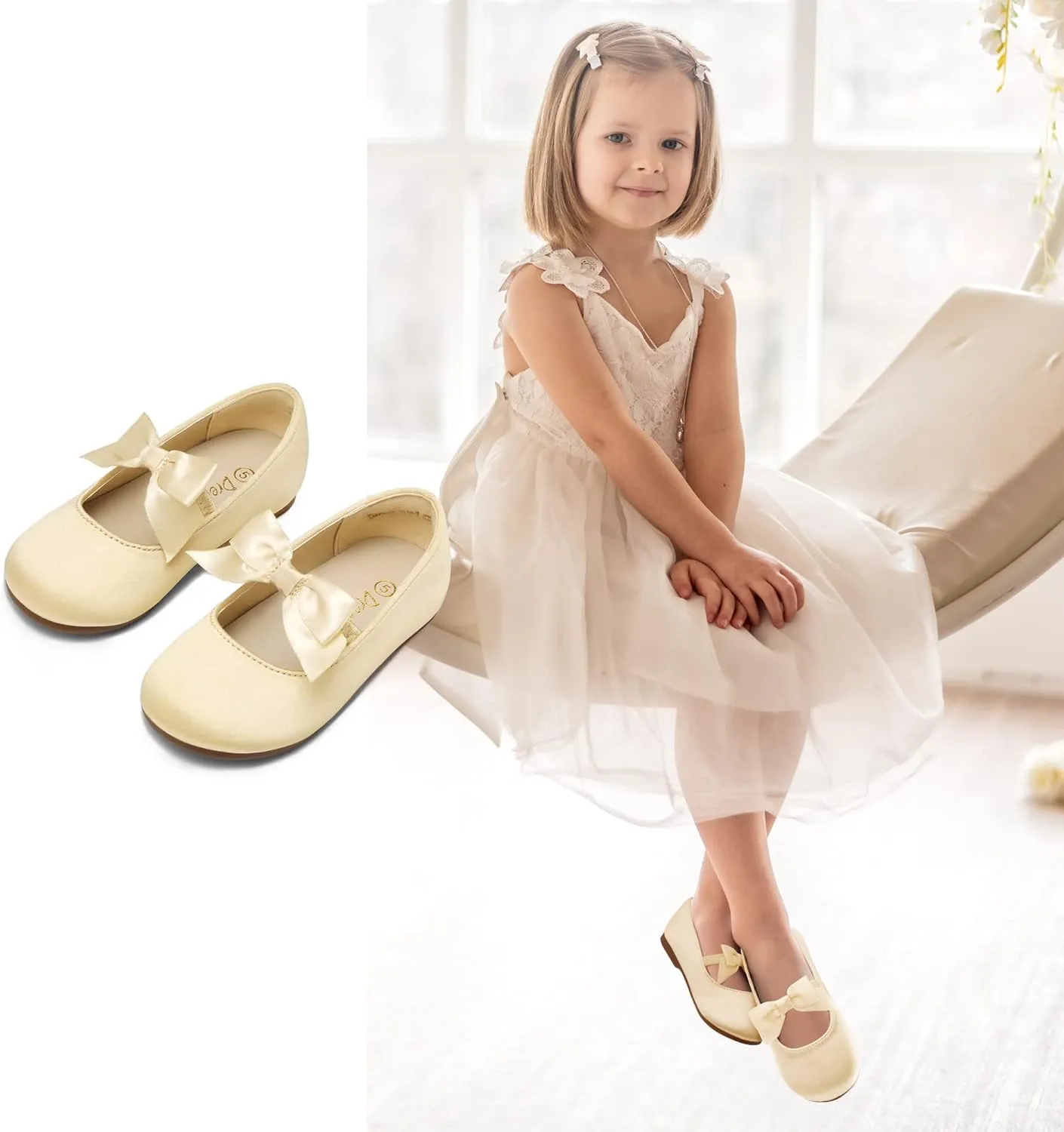 DREAM PAIRS Girls Dress Shoes Mary Jane Flower Girl Bow Ballet Flats for Wedding Party Toddler/Little Kid