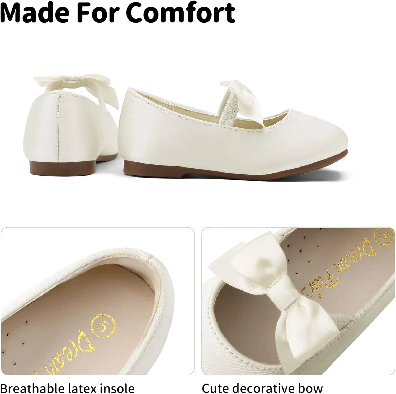 DREAM PAIRS Girls Dress Shoes Mary Jane Flower Girl Bow Ballet Flats for Wedding Party Toddler/Little Kid