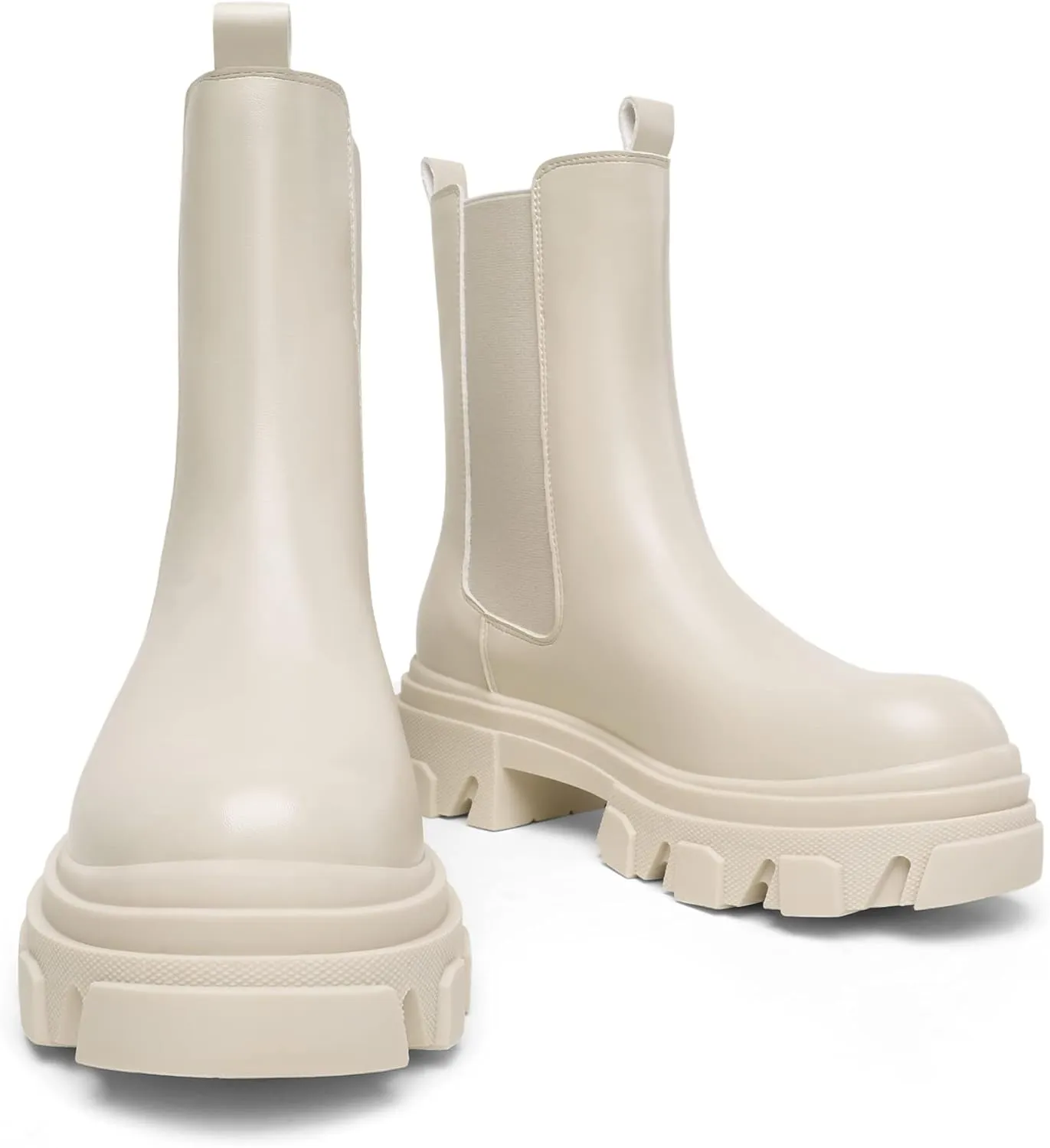 DREAM PAIRS Women's Platform Chelsea Boots Lug Sole Combat Mid Calf Slip On Chunky Ankle Booties