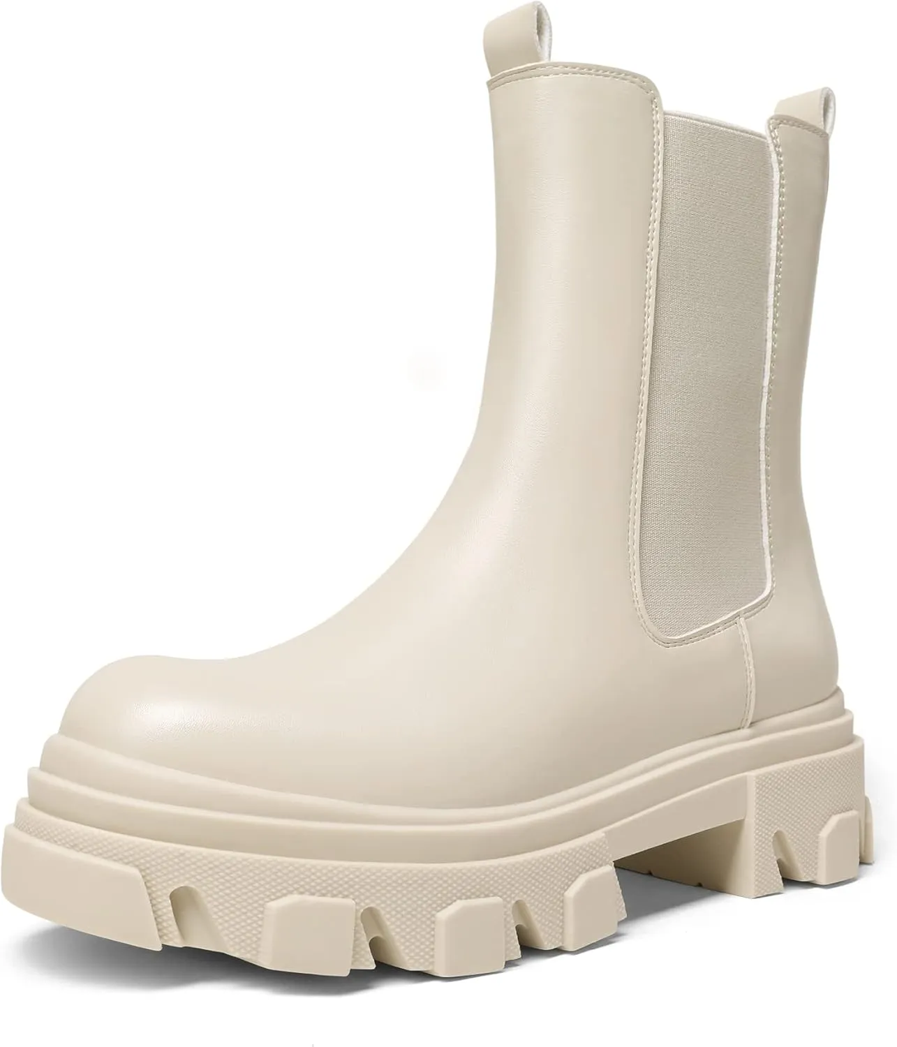 DREAM PAIRS Women's Platform Chelsea Boots Lug Sole Combat Mid Calf Slip On Chunky Ankle Booties