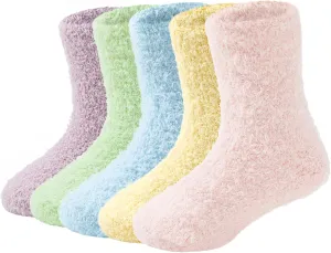 Durio Kids Fuzzy Socks for Girls Toddler Slipper Socks for Kids Warm Winter Cozy Socks 5 Pack