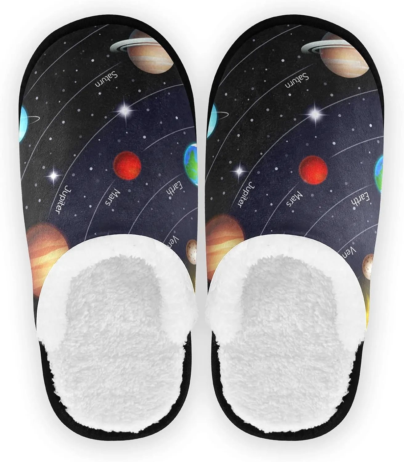 Dussdil Galaxy Space Solar System Planets Womens Mens Slippers Sun Earth Mars Stars Moon Home Spa Slippers Memory Foam Closed Toe Slipper Non Slip for House Hotel Bedroom Travel Shoes M