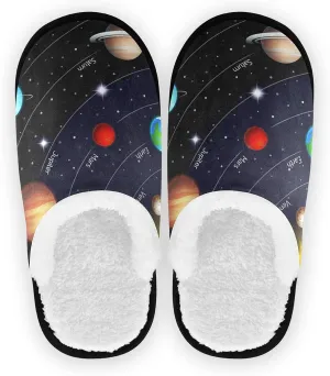 Dussdil Galaxy Space Solar System Planets Womens Mens Slippers Sun Earth Mars Stars Moon Home Spa Slippers Memory Foam Closed Toe Slipper Non Slip for House Hotel Bedroom Travel Shoes M