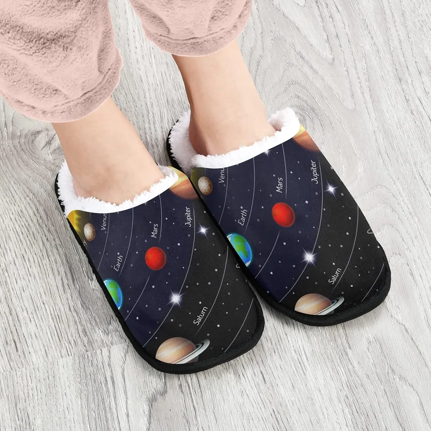 Dussdil Galaxy Space Solar System Planets Womens Mens Slippers Sun Earth Mars Stars Moon Home Spa Slippers Memory Foam Closed Toe Slipper Non Slip for House Hotel Bedroom Travel Shoes M