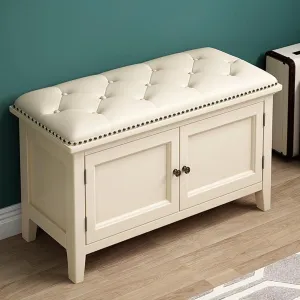 Entryway Bench Shoe Storage Bench with 2 Doors Bench Seat Shoe Rack Bench with Padded Seat Cushion, Sitting Bench, Mudroom Bench(White,80x35x45CM)