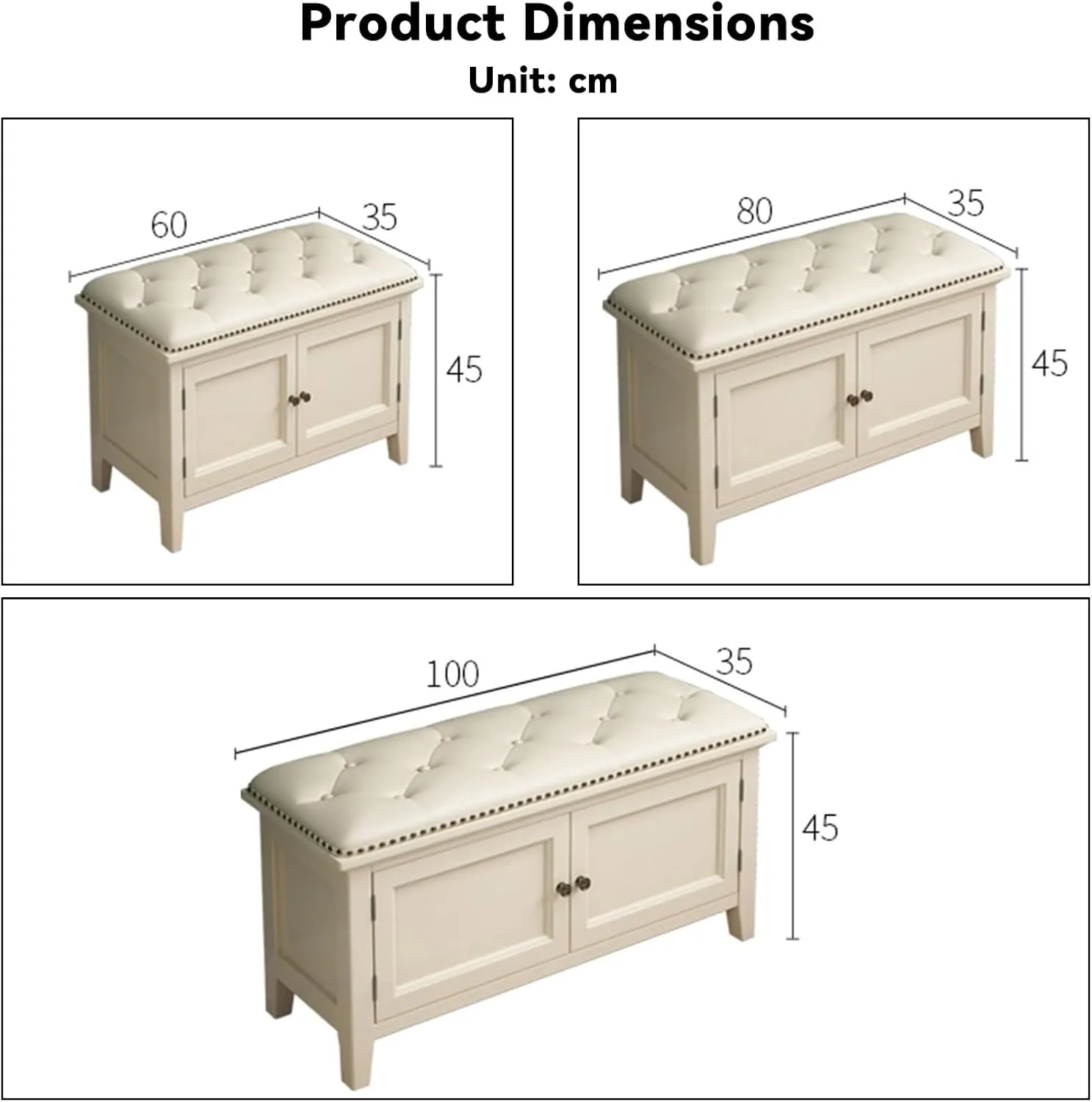 Entryway Bench Shoe Storage Bench with 2 Doors Bench Seat Shoe Rack Bench with Padded Seat Cushion, Sitting Bench, Mudroom Bench(White,80x35x45CM)