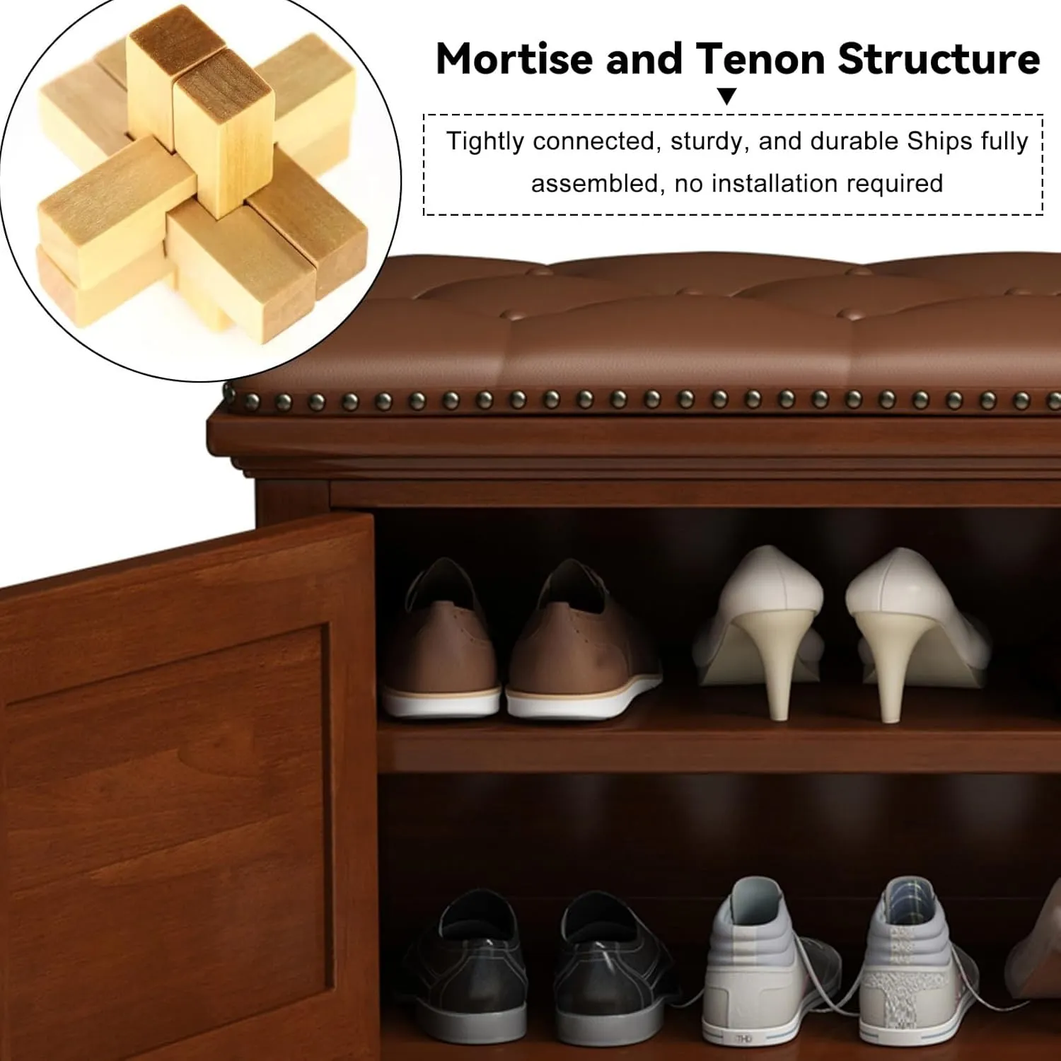Entryway Bench Shoe Storage Bench with 2 Doors Bench Seat Shoe Rack Bench with Padded Seat Cushion, Sitting Bench, Mudroom Bench(White,80x35x45CM)