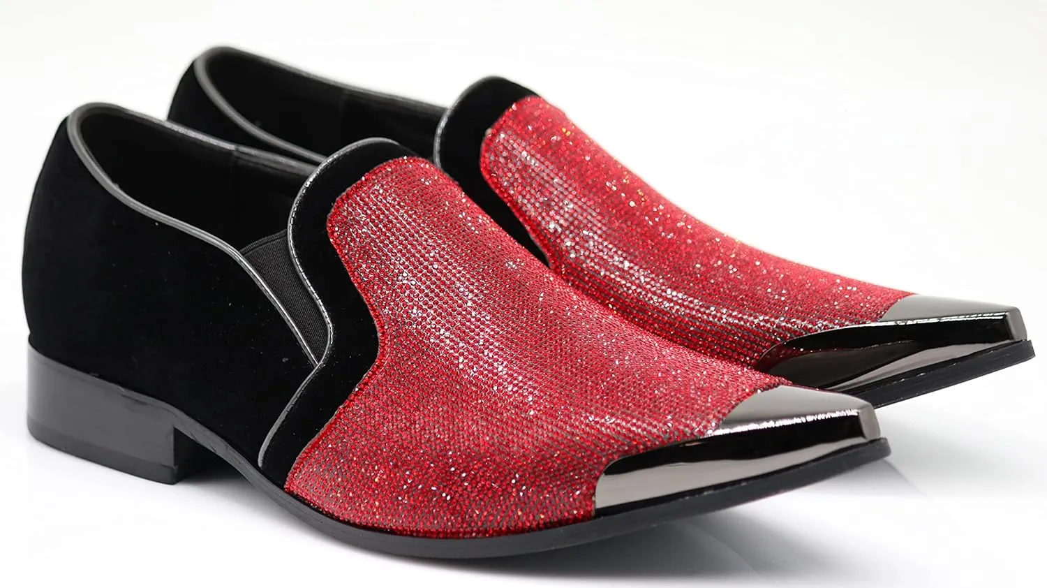 Enzo Romeo Crisiano Men Rhinestone Chrome Toe Suede Pointy Dress Loafer Slip On Shoes