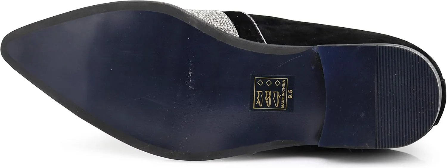 Enzo Romeo Crisiano Men Rhinestone Chrome Toe Suede Pointy Dress Loafer Slip On Shoes