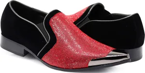 Enzo Romeo Crisiano Men Rhinestone Chrome Toe Suede Pointy Dress Loafer Slip On Shoes