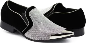Enzo Romeo Crisiano Men Rhinestone Chrome Toe Suede Pointy Dress Loafer Slip On Shoes