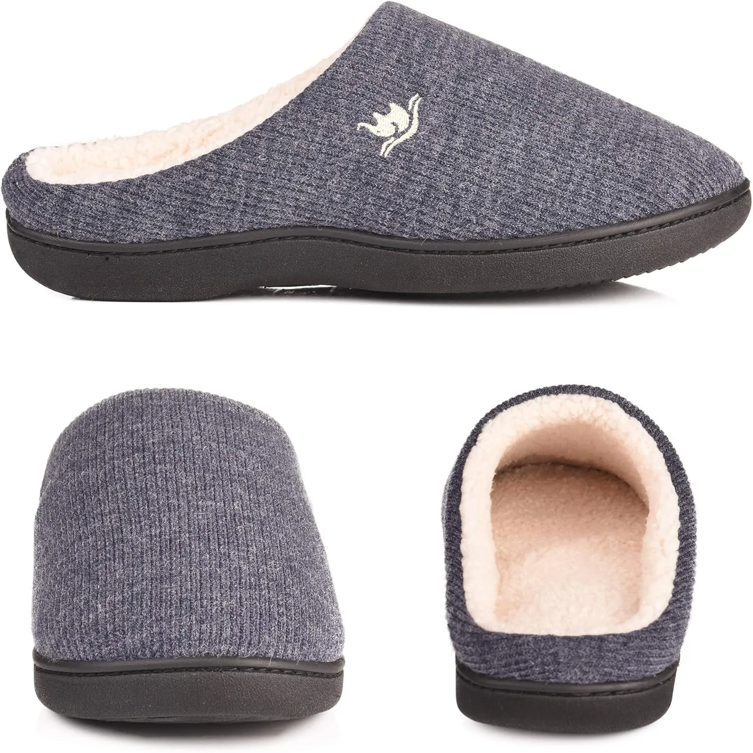 EuropeanSoftest Men's Classic 80-D Memory Foam French Terry Lining Slippers Plush Lining Autumn Breathable Washable Indoor/Outdoor House Shoe w/Anti Slip Sole