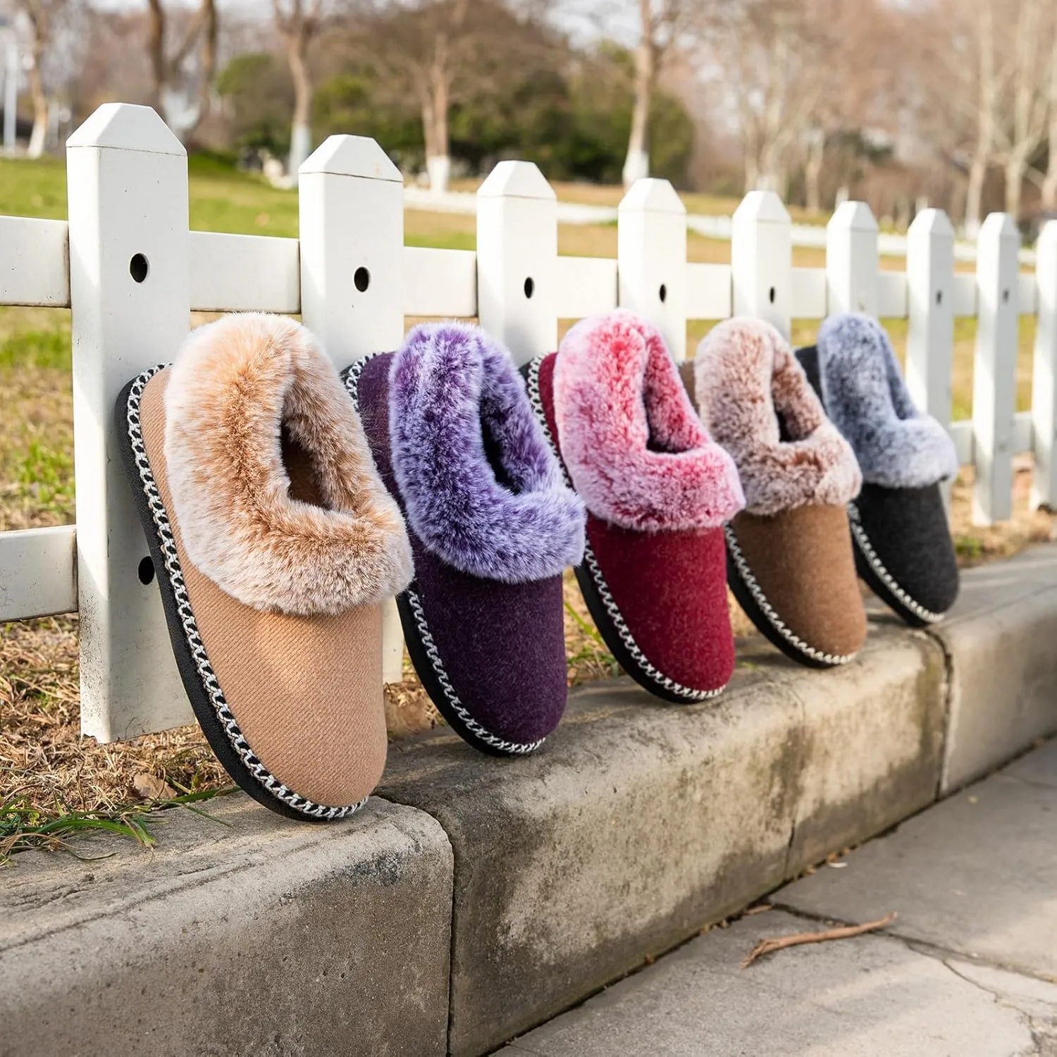 EverFoams Women's Bootie Slippers Warm Soft Comfy Memory Foam Non-slip Indoor House Shoes with Fluffy Collar