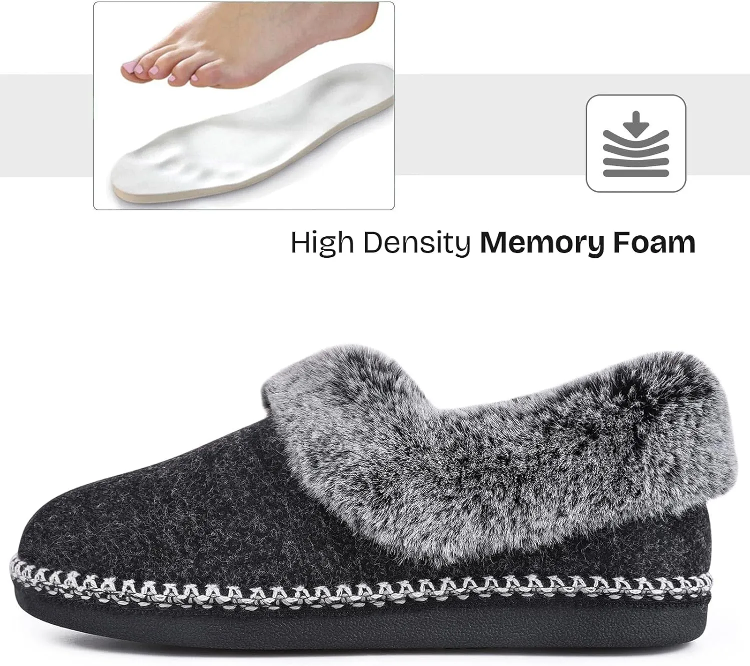 EverFoams Women's Bootie Slippers Warm Soft Comfy Memory Foam Non-slip Indoor House Shoes with Fluffy Collar