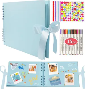 EVNEED 11.5 x 8.5 Inch Scrapbook Photo Album,Wedding Guest Book Anniversary Memory Scrapbooking,Wedding Photo Album with DIY Accessories Kit for Craft Paper DIY,Xmas Gift,80 Pages (40