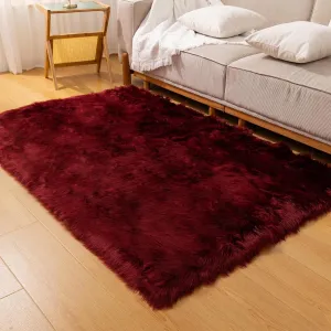 Faux Fur Sheepskin Rug Super Soft Fluffy Plush Area Rug Bedroom Floor Children's Room Sofa Cushion Living Room Runners Bedside Rugs (Burgundy, 6×4 ft Rectangle)