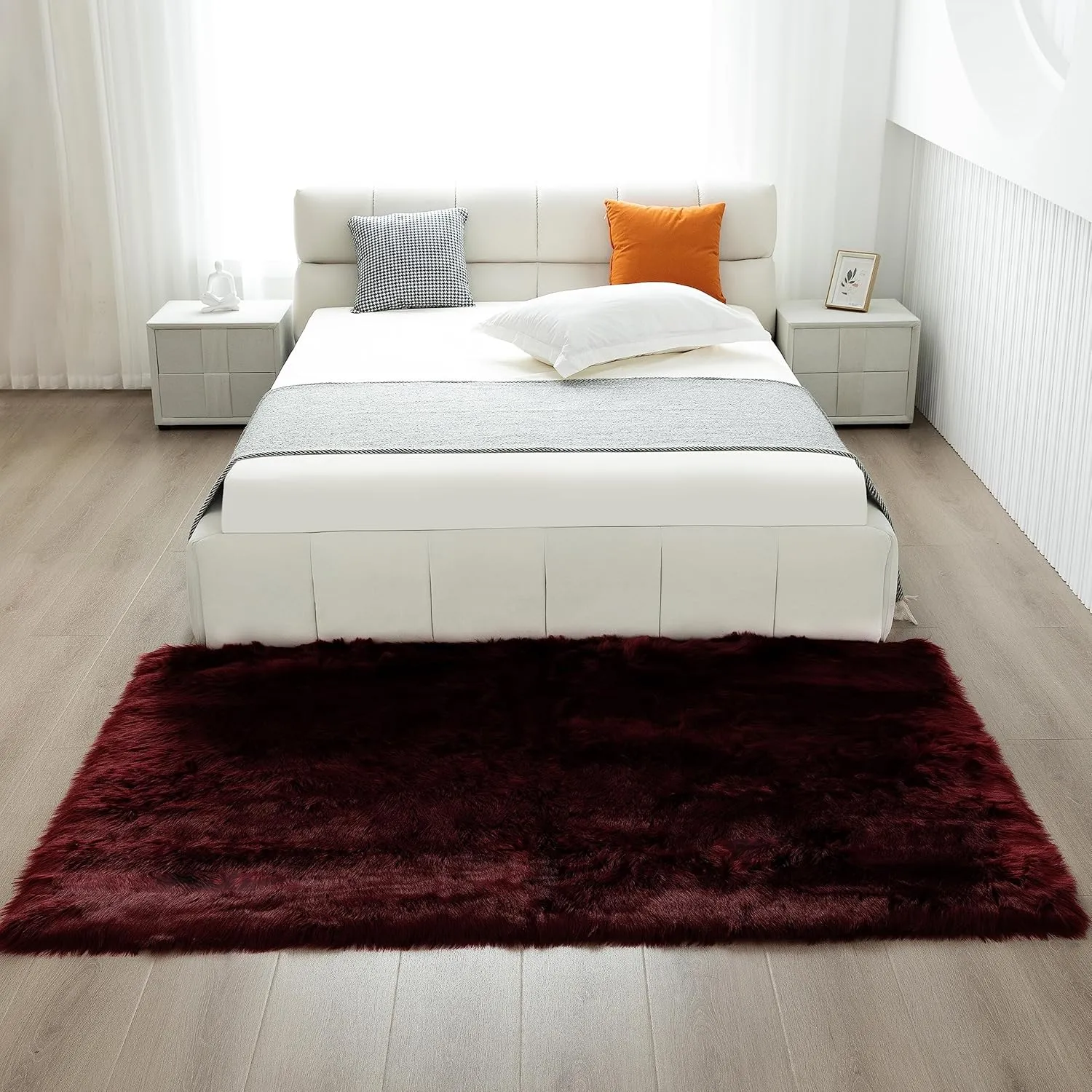 Faux Fur Sheepskin Rug Super Soft Fluffy Plush Area Rug Bedroom Floor Children's Room Sofa Cushion Living Room Runners Bedside Rugs (Burgundy, 6×4 ft Rectangle)