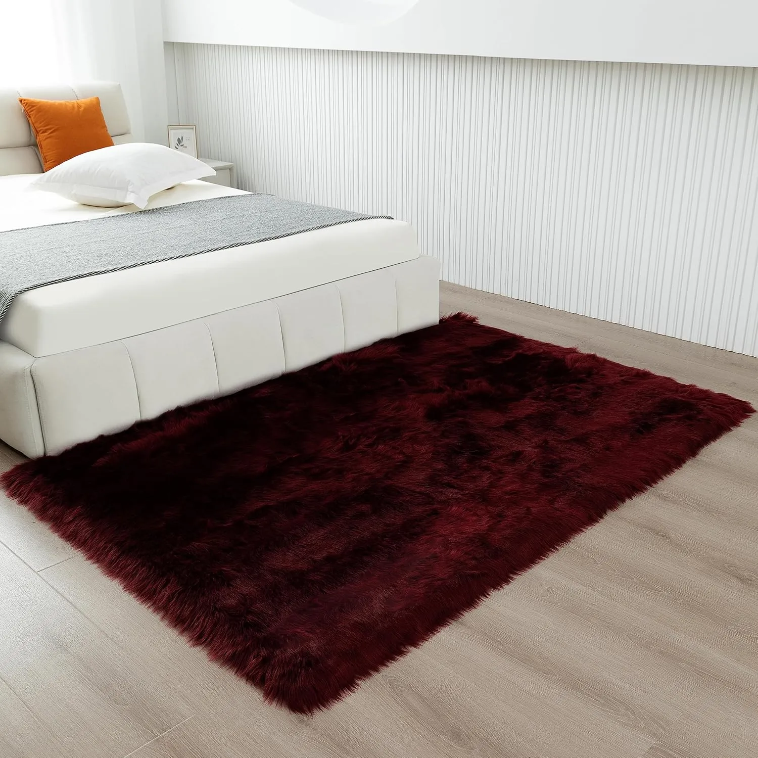 Faux Fur Sheepskin Rug Super Soft Fluffy Plush Area Rug Bedroom Floor Children's Room Sofa Cushion Living Room Runners Bedside Rugs (Burgundy, 6×4 ft Rectangle)