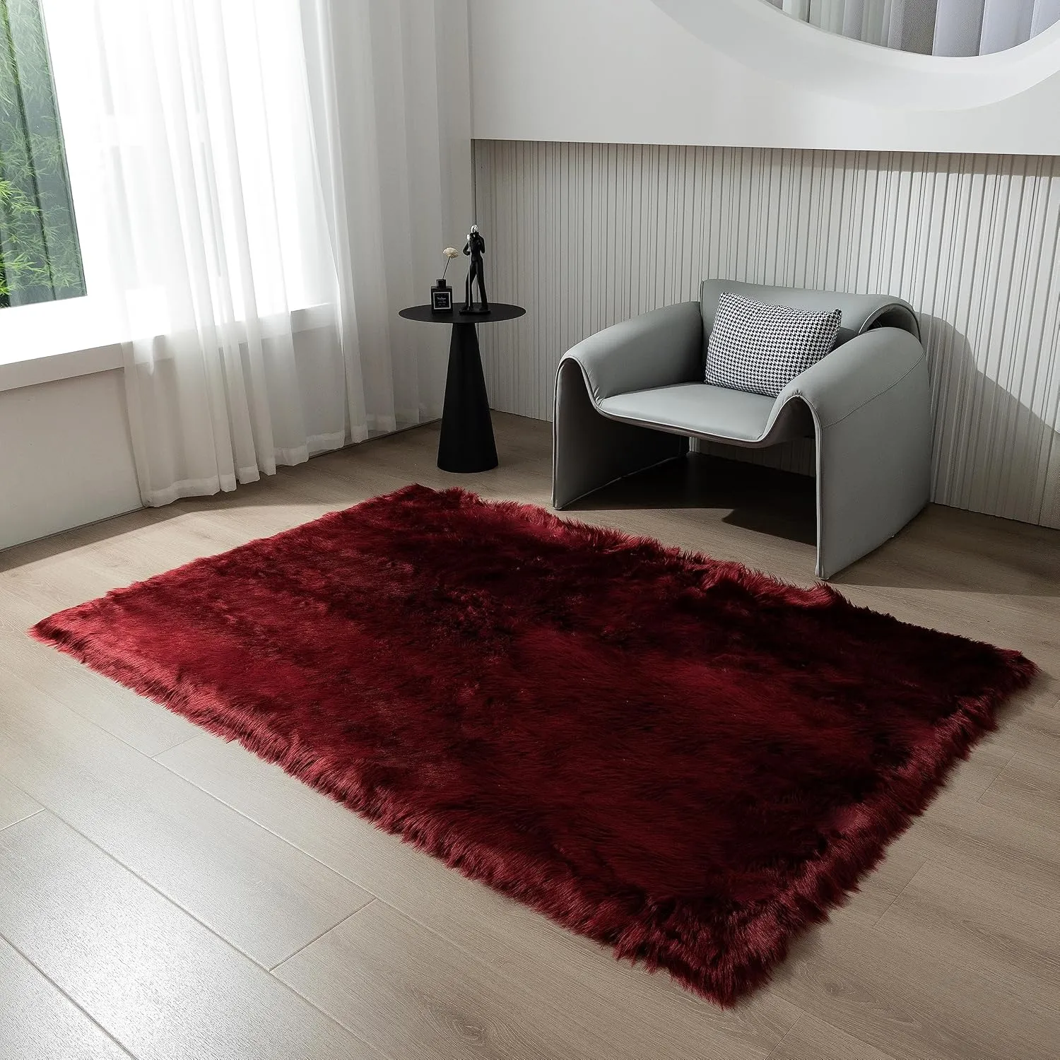 Faux Fur Sheepskin Rug Super Soft Fluffy Plush Area Rug Bedroom Floor Children's Room Sofa Cushion Living Room Runners Bedside Rugs (Burgundy, 6×4 ft Rectangle)