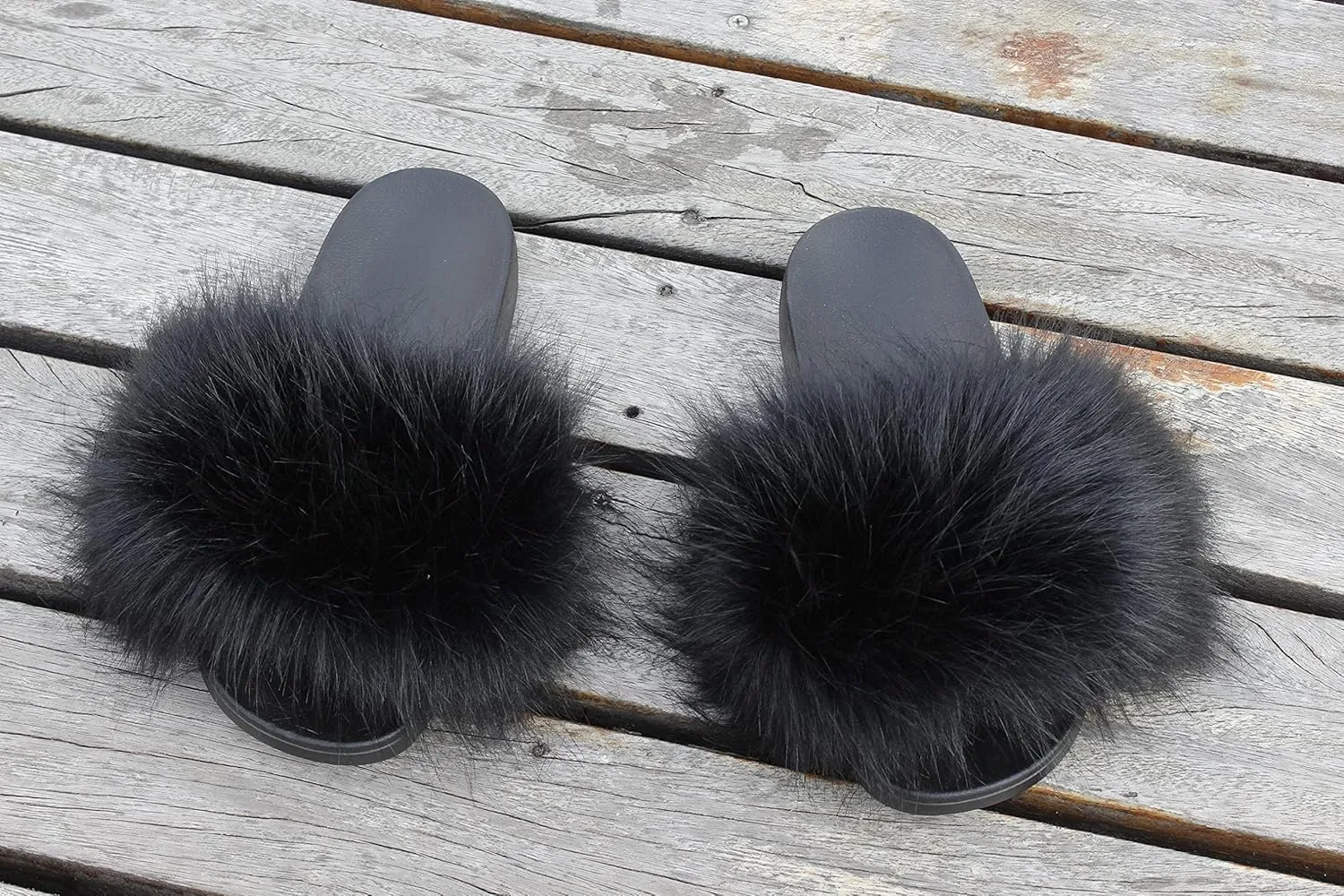Faux Fur Slides for Women, Fuzzy Slippers Fluffy Sandals Furry House Shoes Indoor Outdoor
