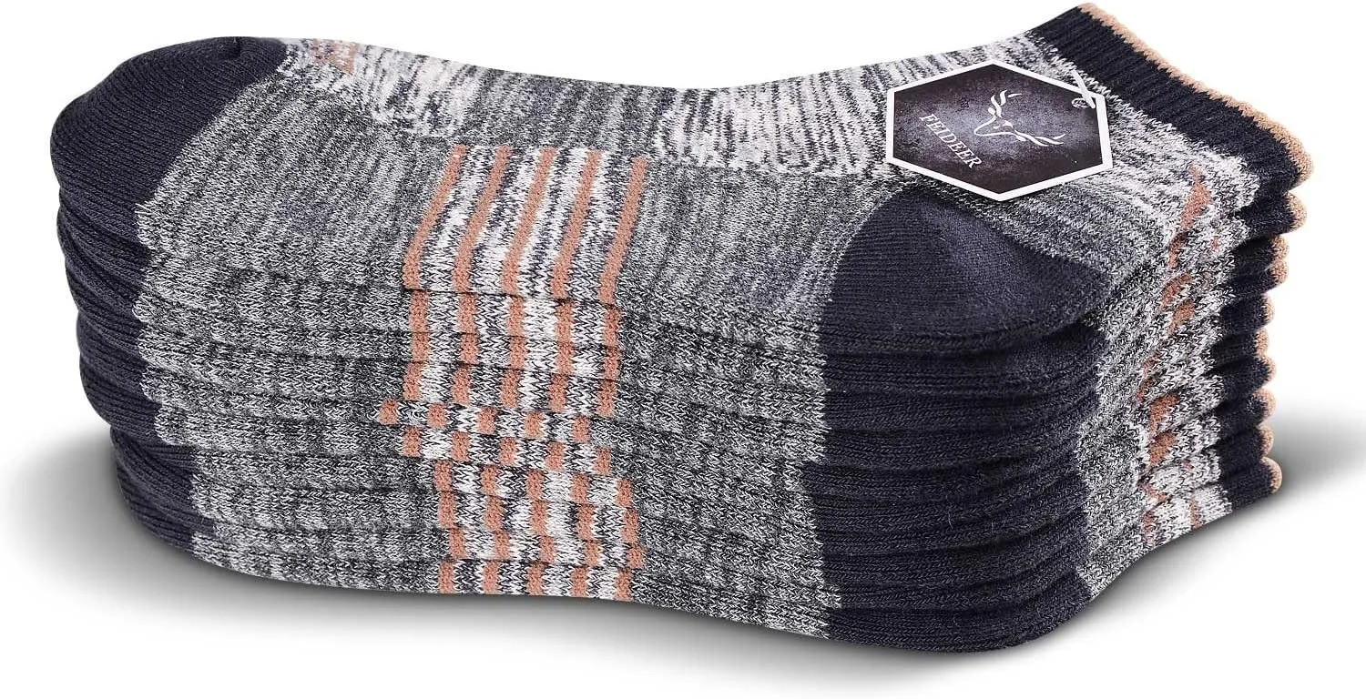 FEIDEER Men's Women's Hiking Walking Socks, Unisex Moisture Wicking Cotton Cushion Ankle Quarter Crew Socks with Arch Support
