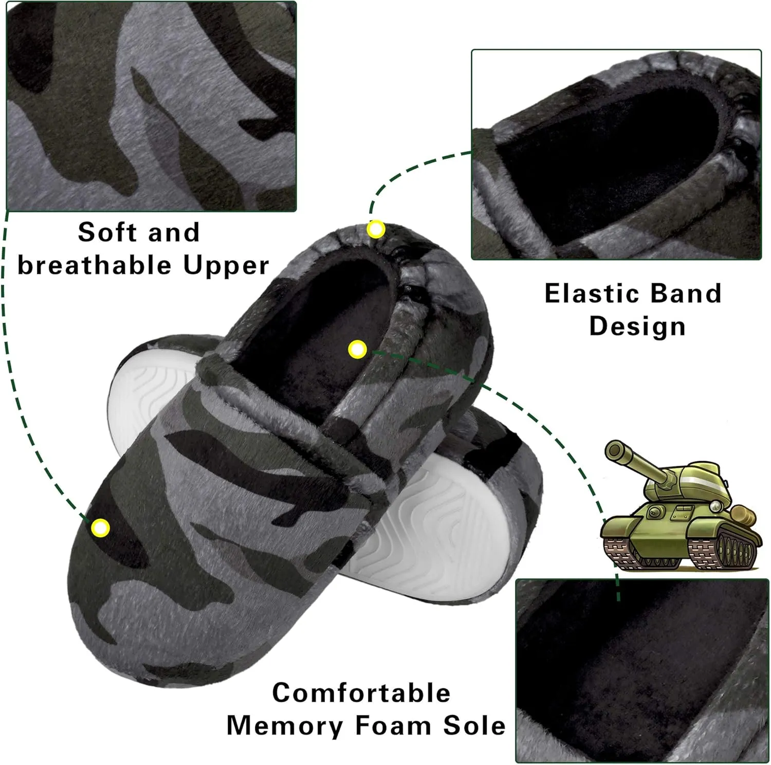 festooning Boys Slippers Non-Slip Slipper Soft Comfy Memory Foam Slippers for Little/Big Kids Indoor Outdoor Children House Slipper Shoes