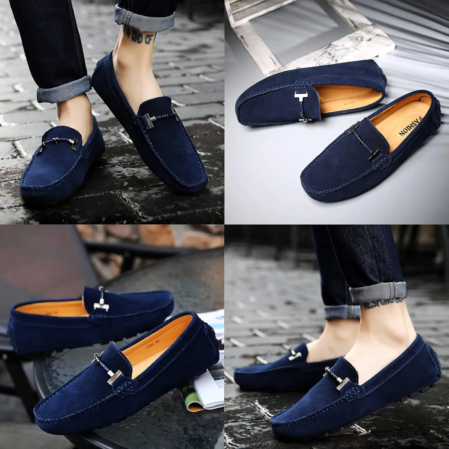 Flat Loafer for Men Suede Leather Slip-on Dress Driving Moccasins Casual Boat Shoes