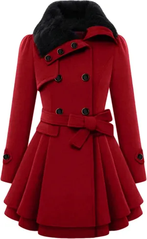 FLITAY Womens Trench Plus Size Casual Pea coat with Belt Hooded Checkered Double Breasted Coat
