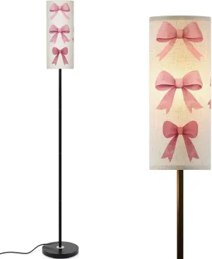 Floor Lamp for Living Room soft pink vintage bow Bow for girly hair decor flat icons Ribbons Light Stand Lamp with Remote Control Dimmable LED Tall Lamps for Bedrooms Reading Western Home Decor