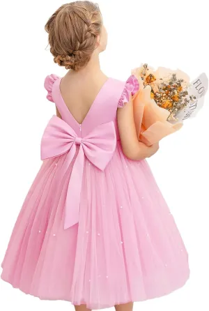 Flower Girl Dress Wedding Guest Ruffle Tulle Satin Party Birthday Princess Pageant Gown Kids Knee Length