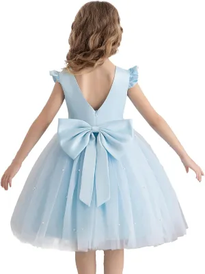Flower Girl Dress Wedding Guest Ruffle Tulle Satin Party Birthday Princess Pageant Gown Kids Knee Length