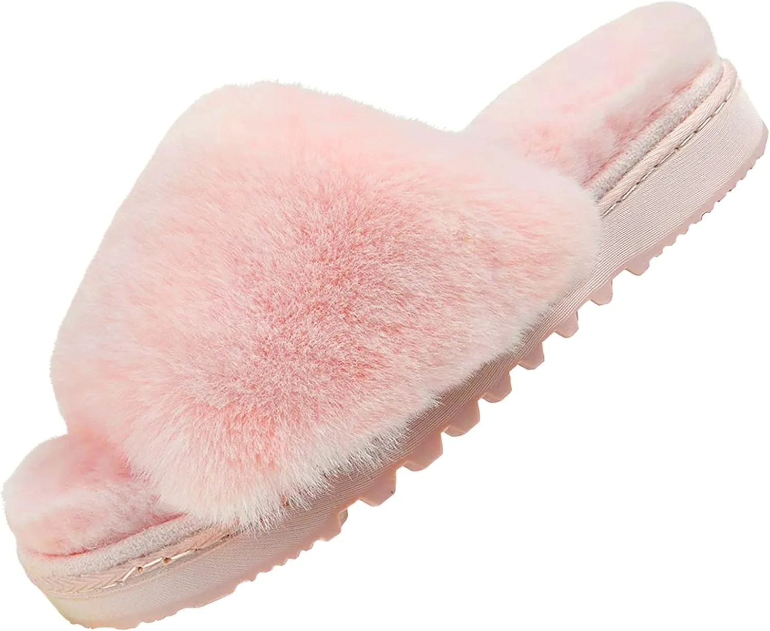 Fluffy Open Toe Slippers for Women Indoor Memory Foam, Comfy Fuzzy Womens Summer House Slippers Non-Slip, Soft Faux Fur Slip-on Woman Home Bedroom Slippers